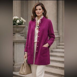 Adrienne Vittadini Magenta Wool Blend Sweater Coat Button Front Jacket XL